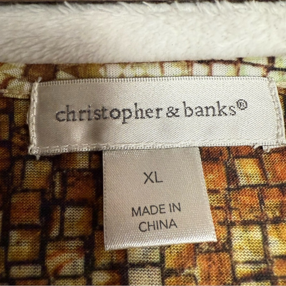 Christopher & Banks XL mosaic Multicolor Patterned Top sequins 3/4 sleeve - Picture 5 of 8